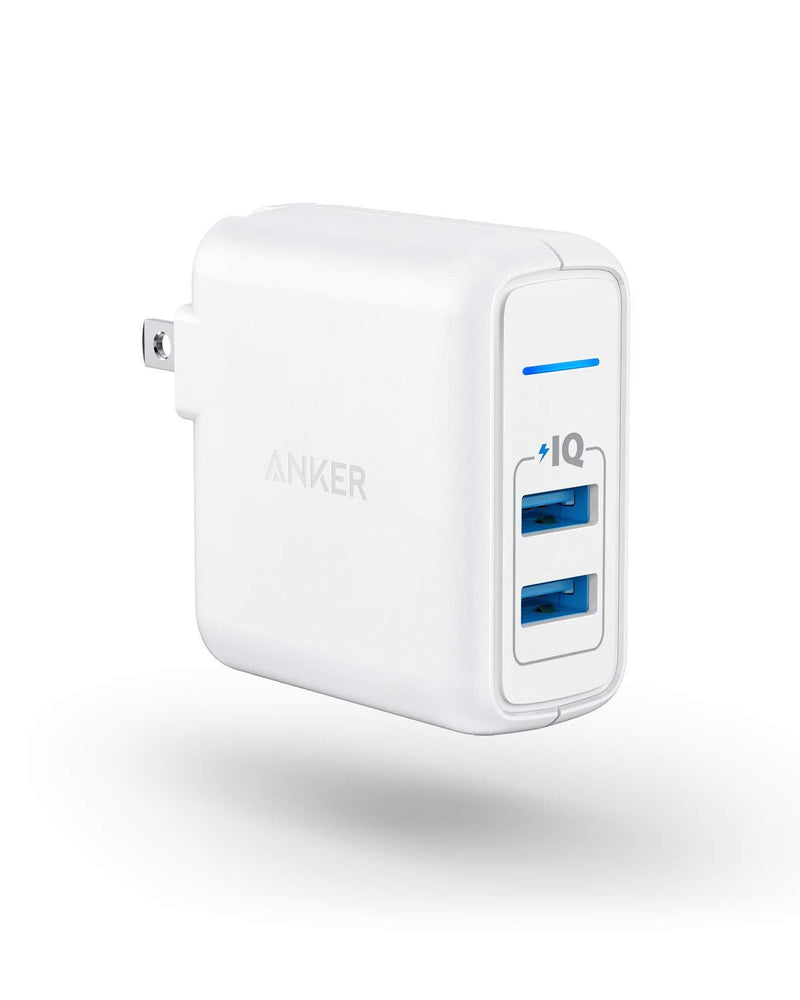 USB Charger, Anker Elite Dual Port 24W Wall Charger, PowerPort 2 with PowerIQ and Foldable Plug, for iPhone 11/Xs/XS Max/XR/X/8/7/6/Plus, iPad Pro/Air 2/Mini 3/Mini 4, Samsung S4/S5, and More White