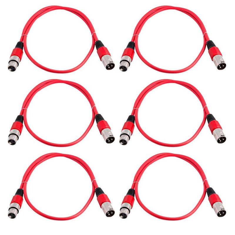 [AUSTRALIA] - Grindhouse Speakers - LEXLR-3Red-6Pack - 6 Pack of 3 Foot Red XLR Patch Cables - 3 Foot Microphone Cables Mic Cords 