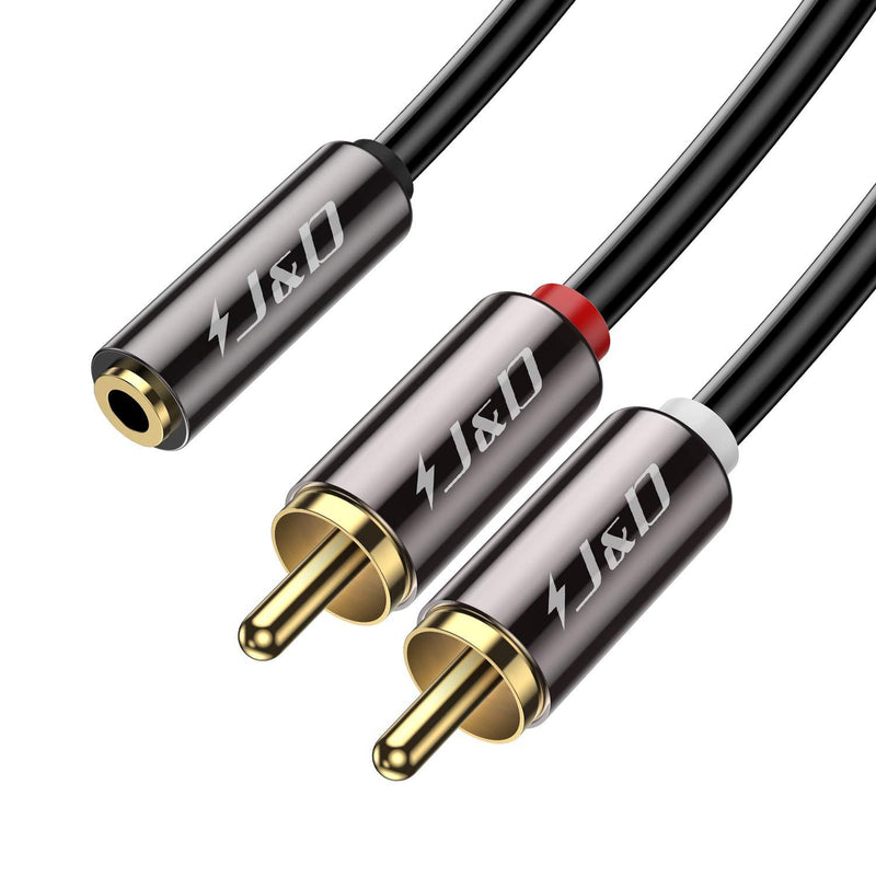 J&D 3.5 mm to 2 RCA Cable, RCA Cable Gold Plated Copper Shell Heavy Duty 3.5mm Female to 2 RCA Male Stereo Audio Adapter Cable, 6 Feet