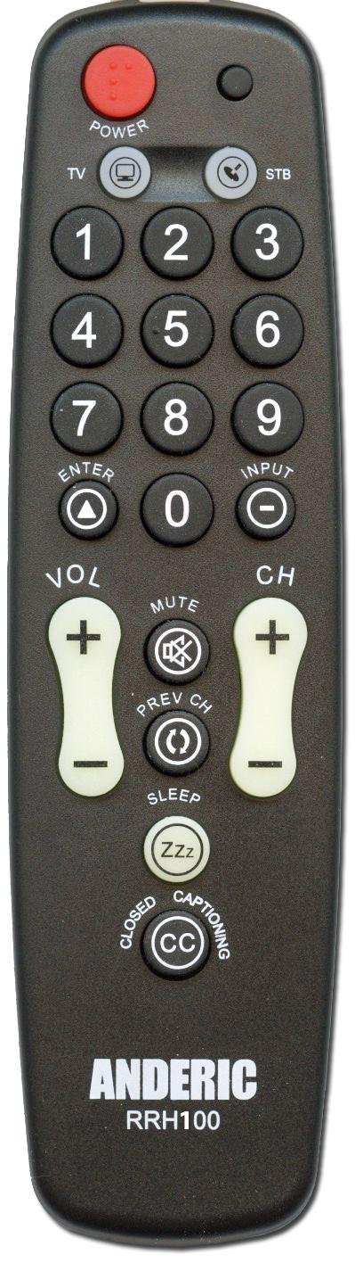 Anderic Universal TV Remote Control - 1-Device - TV Only - Great for Seniors/Hospitality/Hotels/Motels - Senior Remote - Jumbo Remote - RRH100 (1-Pack) 1-Pack
