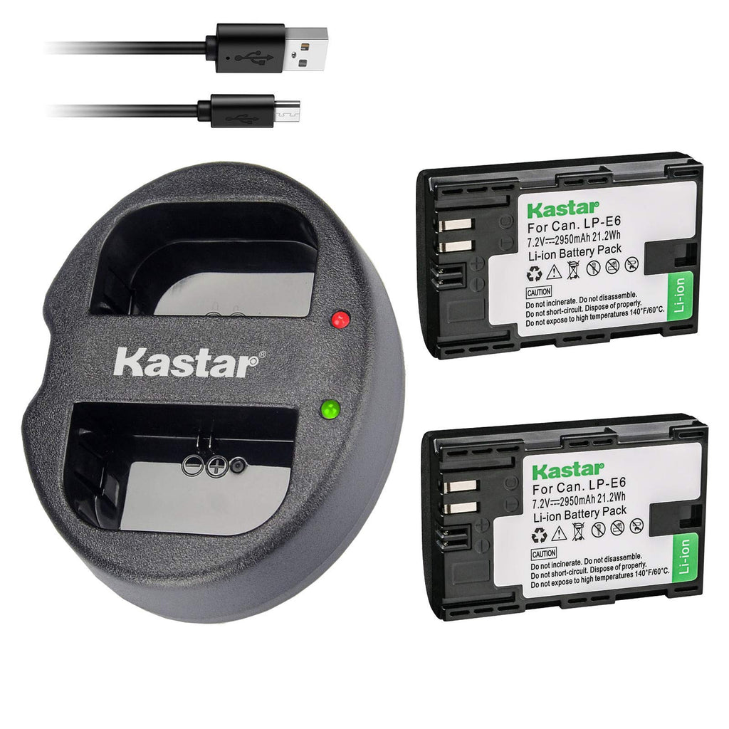 Kastar Battery x2 + Dual USB Charger for LP-E6 LP-E6N, EOS 60D 60Da EOS 70D XC10 EOS 5D Mark II 5D Mark III 5D Mark IV, EOS 5DS 5DS R, EOS 6D 7D Mark II, BG-E14 BG-E13 BG-E11 BG-E9 BG-E7 BG-E6