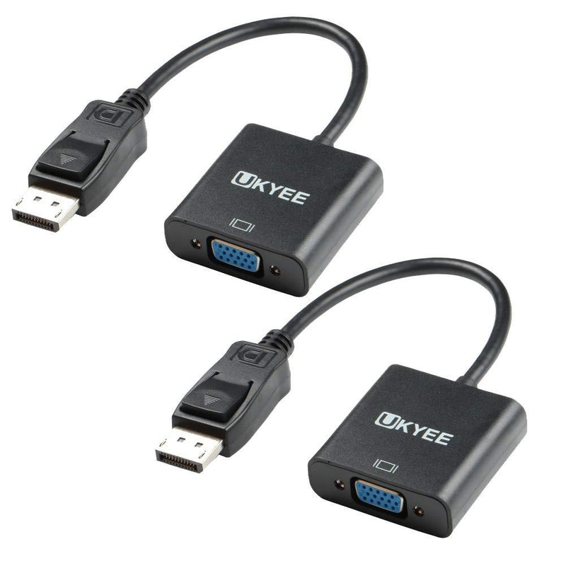 DisplayPort to VGA Adapter 2-Pack, UKYEE Display Port (DP) to VGA Converter 1080P@60Hz Male to Female Compatible with Computer,Laptop,PC,Monitor,Projector,HDTV -Black