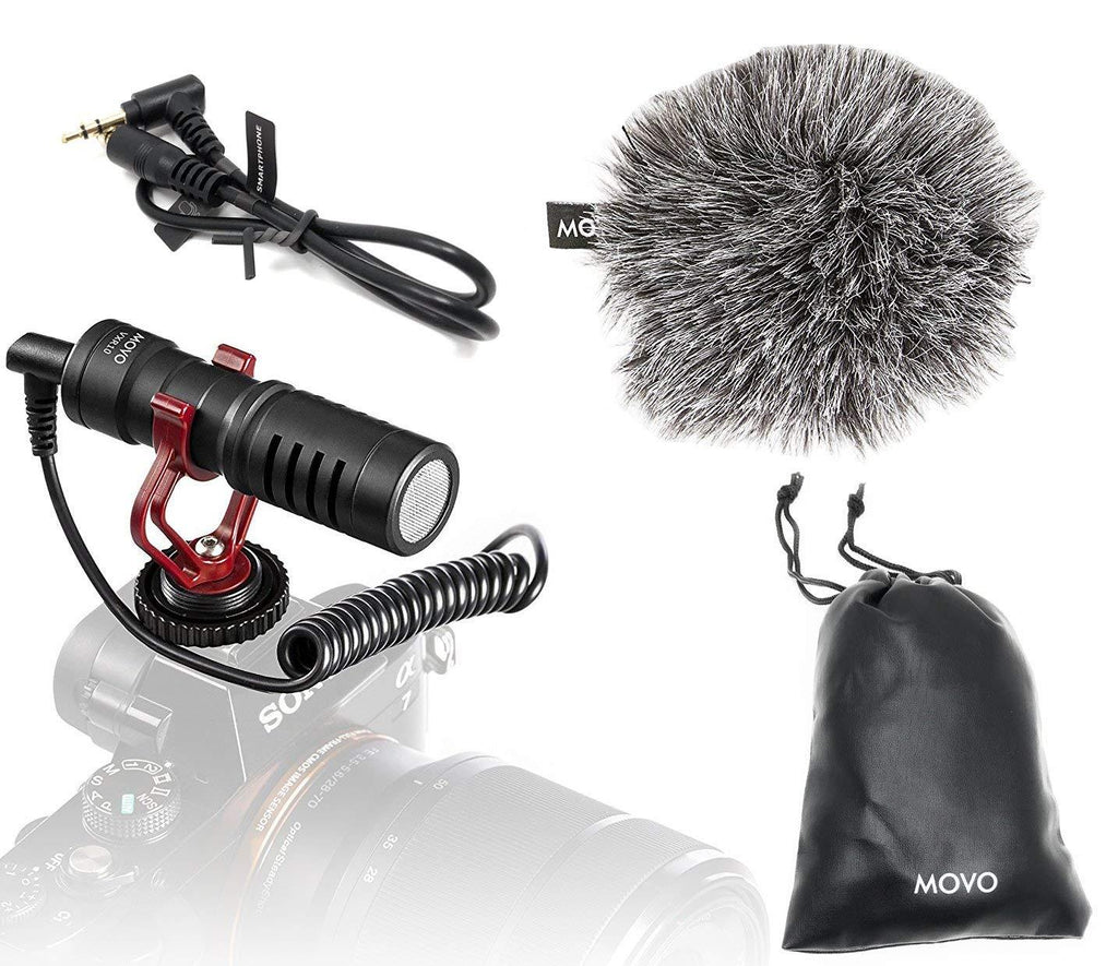 Movo VXR10 Universal Video Microphone with Shock Mount, Deadcat Windscreen, Case for iPhone, Android Smartphones, Canon EOS, Nikon DSLR Cameras and Camcorders - Perfect Camera Microphone, Shotgun Mic