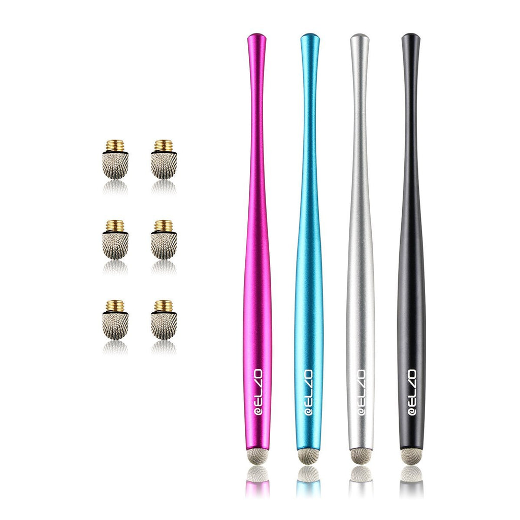 ELZO Capacitive Stylus Pens Premium Metal Slim Combo 4 Pcs with 6 Replacement Nanofiber Tips for Touch Screen Tablets Asus/Surface/Samsung/iPhone/iPad/LG and More (Black, Silver, Light Blue&Rose Red) 4 Pack Black, Silver, Rose red, Light Blue