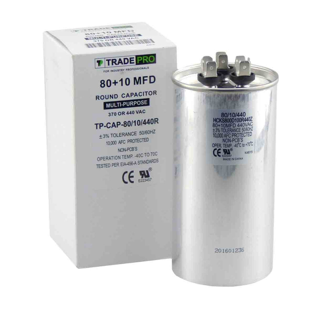 80/10 MFD Replaces Both 440 and 370 Volt Round Run Dual Capacitor TradePro 80 + 10