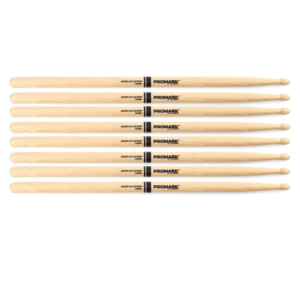 Promark Hickory 2B Wood Tip Drumsticks, Four Pairs