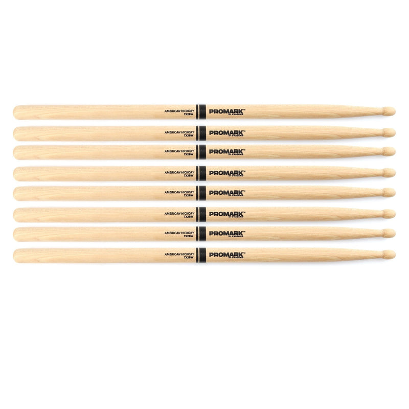 Promark Hickory 2B Wood Tip Drumsticks, Four Pairs