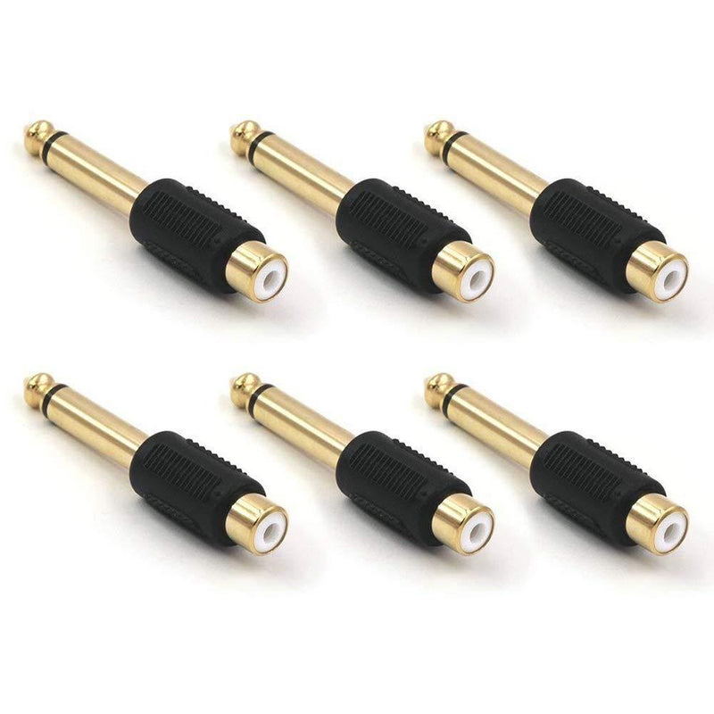 VCE RCA to 1/4" Audio Adapter, 6.35mm Mono Plug Male to RCA Female Connectors 6-Pack