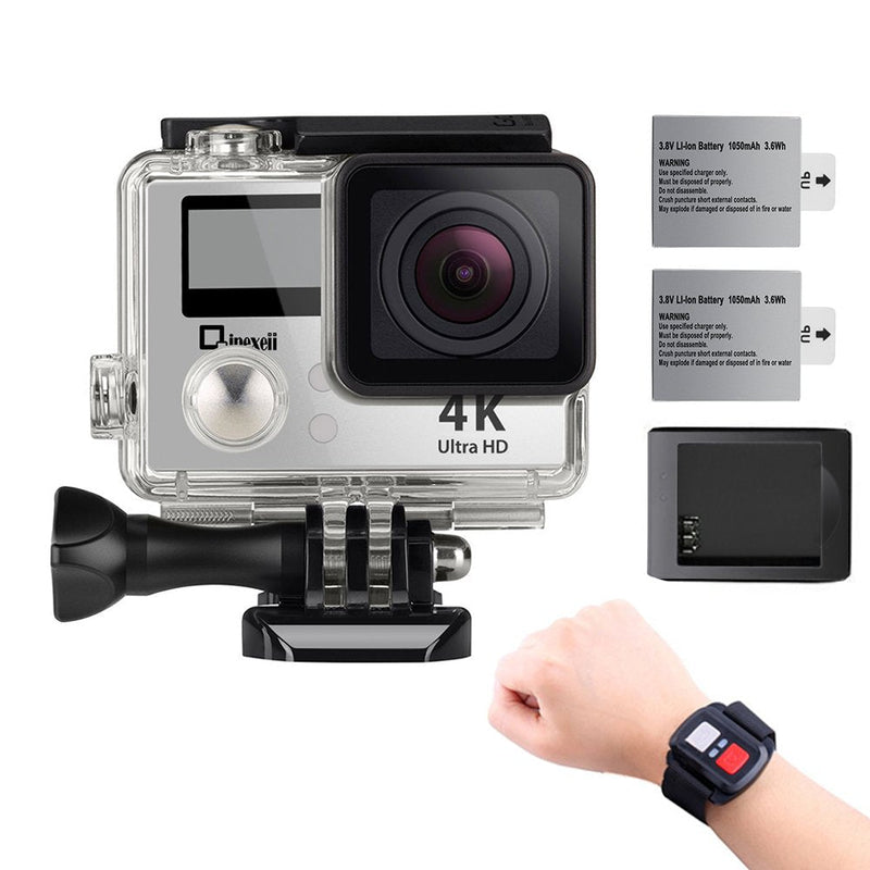 4K Wifi Sports Action Camera,Underwater Camcorder Qipexeii Double Screen Sony Sensor 16MP 100 Feet Waterproof 170° Wide Angle With 2.4G Remote Control,2 Pcs 750mAh Rechargeable Batteries (Silver)