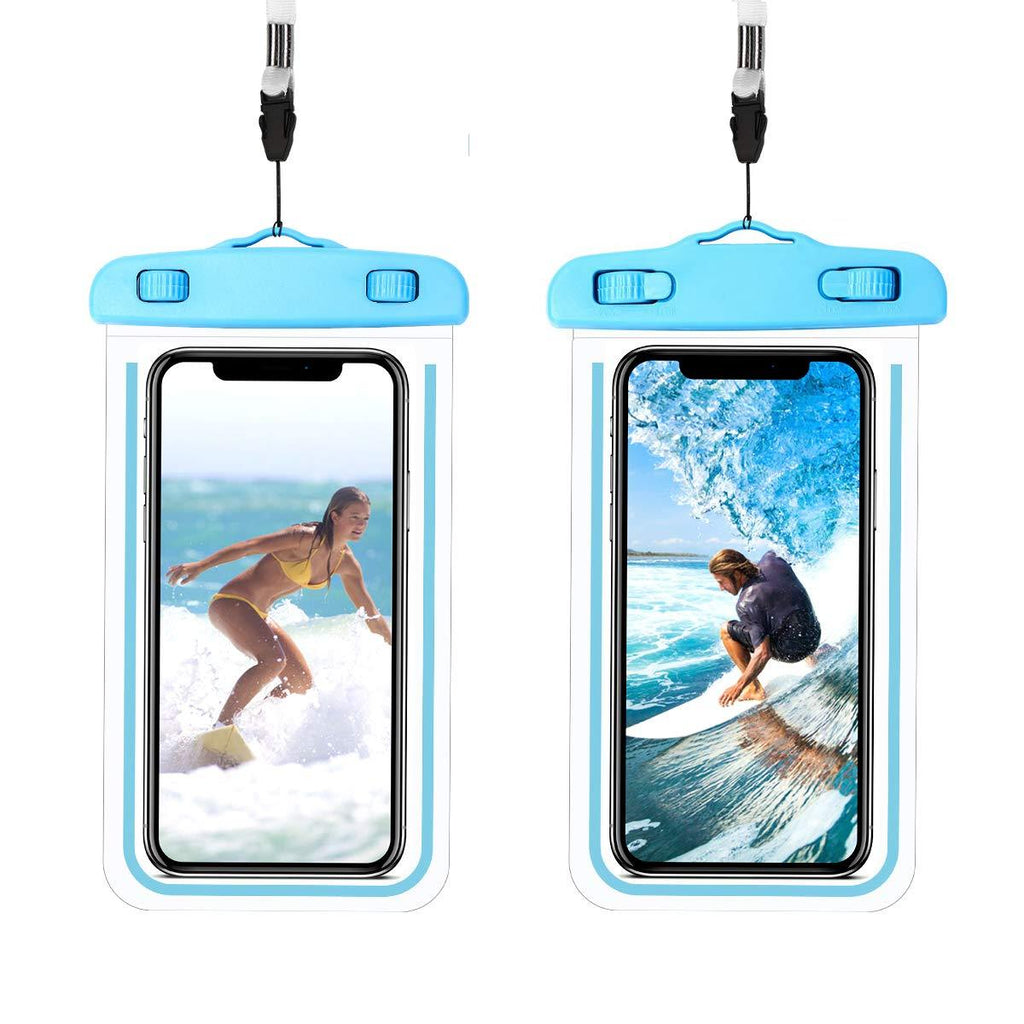 Waterproof Phone Pouch 2 Pack, Universal Cell Phone Waterproof Case for iPhone 12 11 Pro Max X 8 7 Plus, Samsung S21 S20 S10 and More Up to 6.9'' Underwater Dry Bag for Swim Kayak Snorkel Travel Blue 2 pack