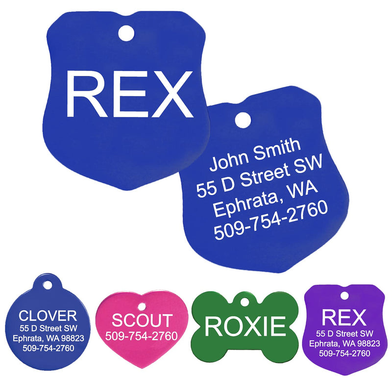 GoTags Pet ID Personalized Pet Tags for Dogs and Cats. Front & Backside Engraving. Various Shapes, Colors and Sizes. Anodized Aluminum. Small (Pack of 1) Badge