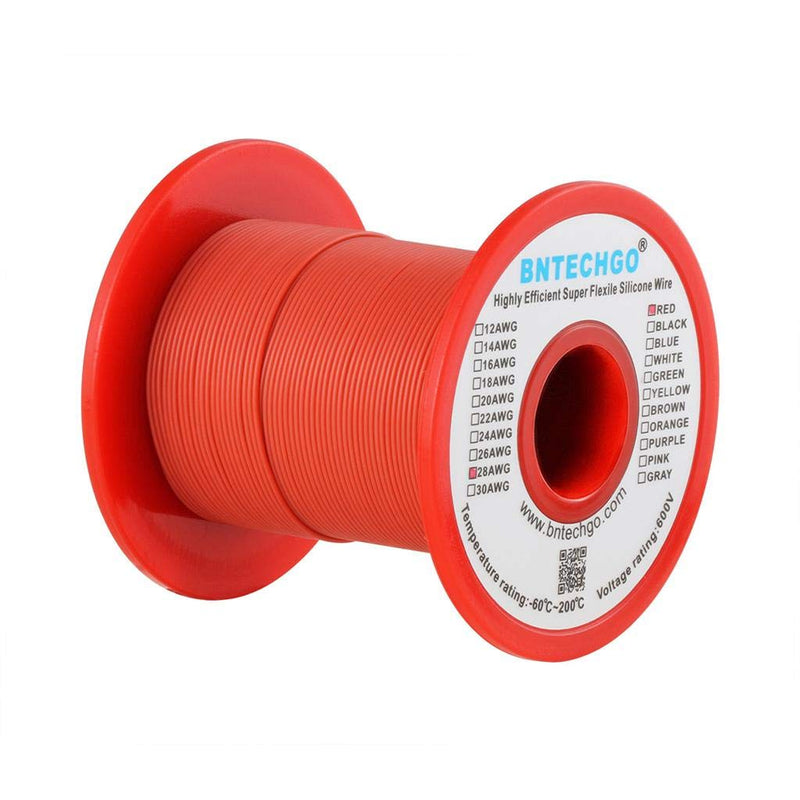 BNTECHGO 28 Gauge Silicone wire spool 250 ft Red Flexible 28 AWG Stranded Tinned Copper Wire