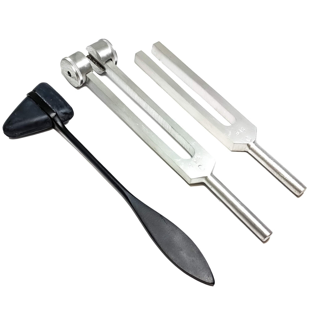 SurgicalOnline Tactical Black Set of 3 pcs Aluminum Sensory Tuning Forks C 128 512 + Taylor Percussion Hammer Mallet