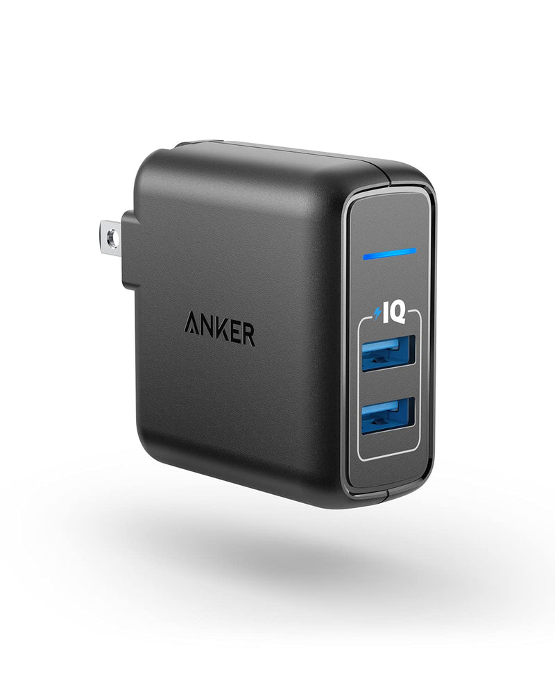 USB Charger, Anker Elite Dual Port 24W Wall Charger, PowerPort 2 with PowerIQ and Foldable Plug, for iPhone 11/Xs/XS Max/XR/X/8/7/6/Plus, iPad Pro/Air 2/Mini 3/Mini 4, Samsung S4/S5, and More Black