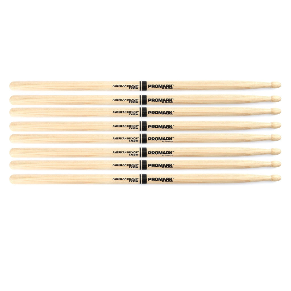 ProMark Classic Forward 5B Hickory Drumsticks, Oval Wood Tip, Four Pairs