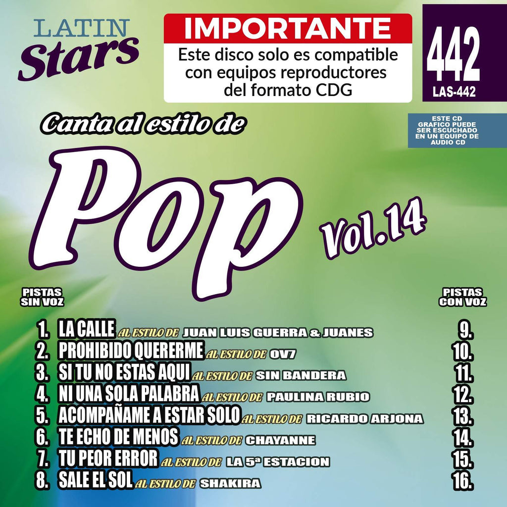Karaoke Latin Stars 442 Pop Vol. 14 - Importante: Este disco solo es compatible con reproductores del formato CDG