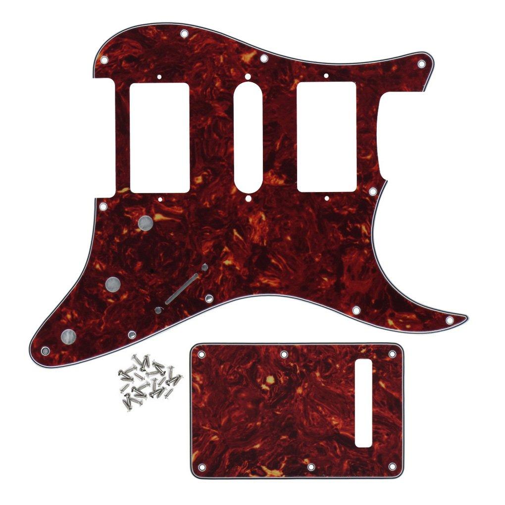 FLEOR HSH Strat Pickguard & Tremolo Cavity Cover Guitar Backplate w/Screws for American/Mexican Standard Strat Modern Style Guitar Replacement, 4Ply Red Tortoise Shell