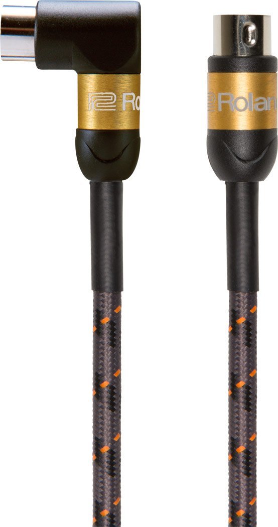 Roland Black Instrument Cable, Angled/Straight 1/4-Inch Jack, MIDI, Gold series, 5 feet (RMIDI-G5A) Angled/Straight connectors