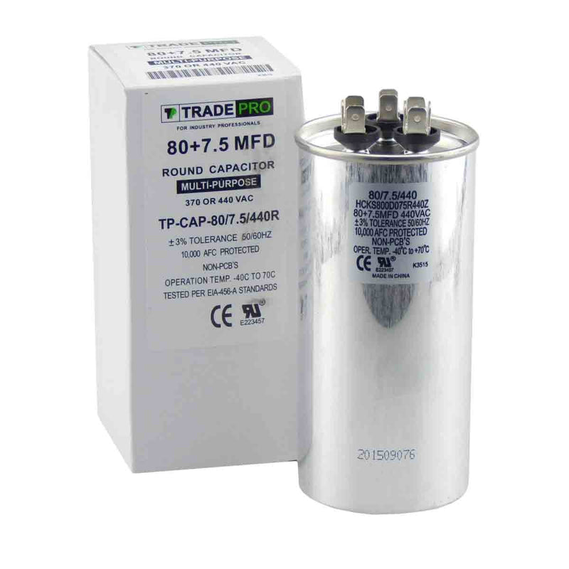 80/7.5 MFD Replaces Both 440 and 370 Volt Round Run Capacitors Dual Capacitor TradePro 80 + 7.5