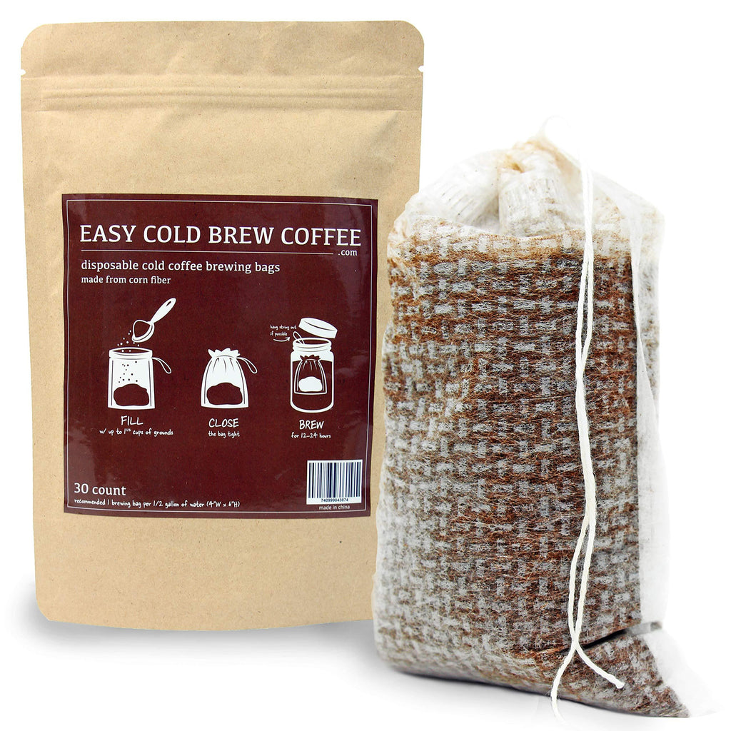 No Mess Cold Brew Coffee Filters - Easy, Single Use Filter Sock Packs, Disposable, Fine Mesh Brewing Bags for Concentrate, Iced Coffee Maker, French/Cold Press Kit, Hot Tea in Mason Jar or Pitcher 30 Pack - Personal Size