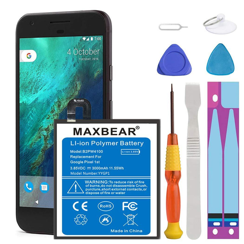 Google Pixel Battery, (Upgraded) MAXBEAR 3000mAh Li-Polymer Battery B2PW4100 Replacement for HTC Google Pixel 1st 5" 35H00261-00M G-2PW410 Nexus S1 with Repair Screwdriver Kit Tools