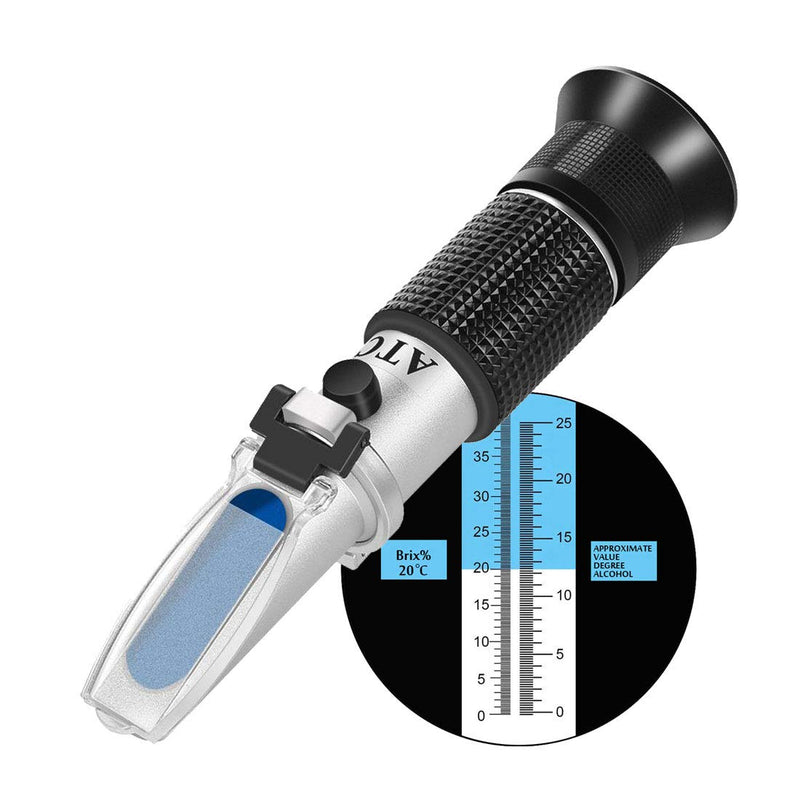 Wine Refractometer,V-Resourcing Hand Held Brix/Alcohol Refractometer with ATC for Wine Making Homebrew Kit, Dual Scale(Brix 0-40%, Alcohol 0-25%)