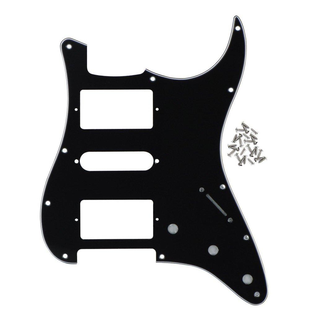 FLEOR Strat HSH Pickguard Pick Guard Scratch Plate with Screws for American/Mexican Standard Strat Modern Style Guitar Part 3Ply Black