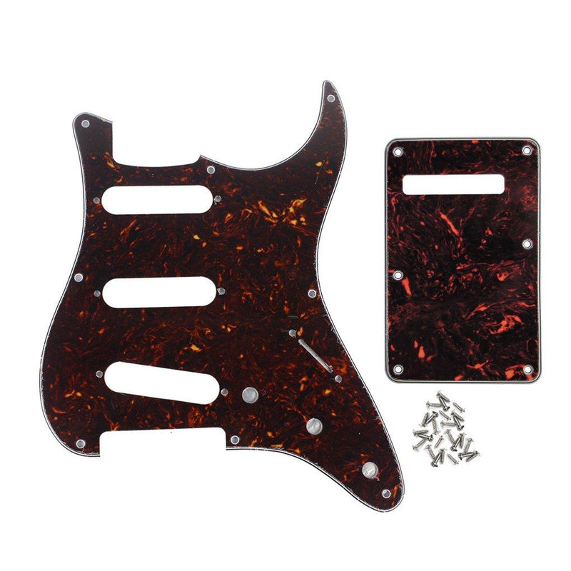 FLEOR SSS 8 Hole Strat Pickguard Guitar Backplate Tremolo Cavity Cover with Screw for Vintage Strat Style Guitar Parts, 4Ply Brown Tortoise Shell