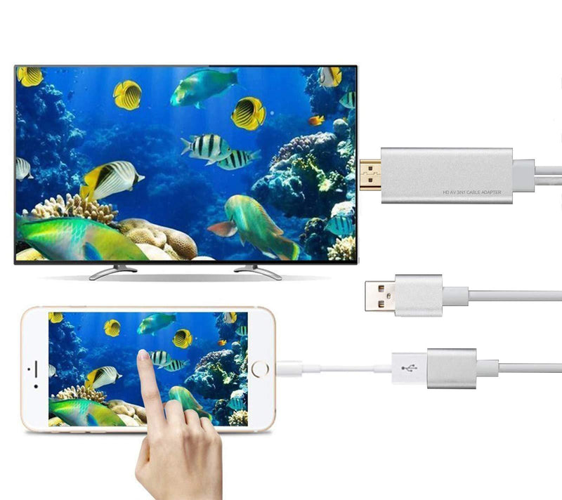 Mirascreen USB to HDTV Cable, Wire Dongle USB Male + USB Female to HDMI Male 1080P HDTV Mirroring Cable for iPhone 8X/8 iPhone 7 /7Plus, 6s, 6s Plus, 6, 6 Plus Steaming Sharing - White
