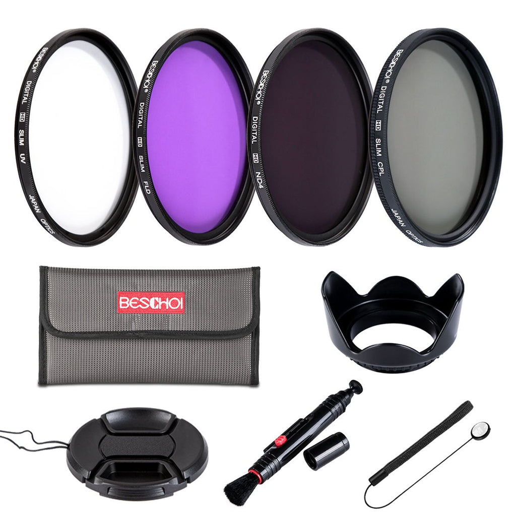Beschoi 55mm Lens Filter Kits (UV CPL FLD ND4) UV Protection Filter Circular Polarizing Filter Neutral Density Filter