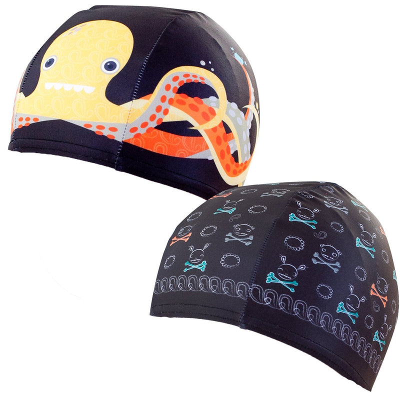 Poolbeanies, Specialist Blend Fabric Designer Swim Caps, 2 Pack, Jolly Roger, Otto The Octopus
