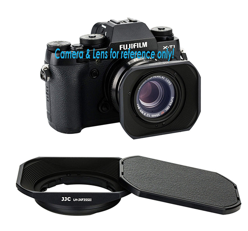 JJC Dedicated Black Metal Square Bayonet Lens Hood for Fujinon XF35mmF2 R WR XF23mmF2 R WR, Fuji 35mm F2 Hood, 23mm F2 Lense Hood, Slide In Front Cap, Replaces Fujifilm LH-XF35-2 LH XF35 2 Hood Shade LH-JXF35 Black