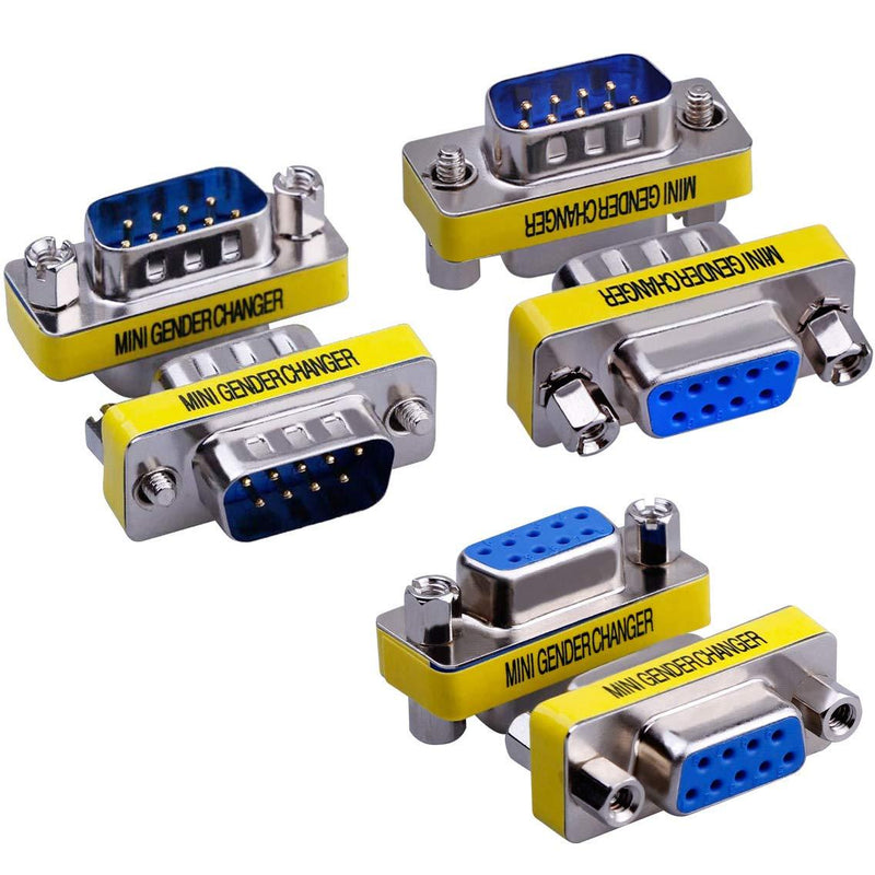 Warmstor 6-Pack 9Pin RS232 Serial Cable DB9 Male to Male/Female to Female/Male to Female Mini Gender Changer Adapter Coupler Connector