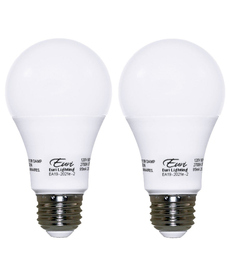 Euri Lighting EA19-2021e-2 LED A19 Bulb, Everyday Line, Warm White 2700K, Dimmable, 9.5W (60W Equivalent) 800 lm, 230 Degree Beam Angle, Medium Base (E26), UL & Energy Star Listed (Pack of 2)