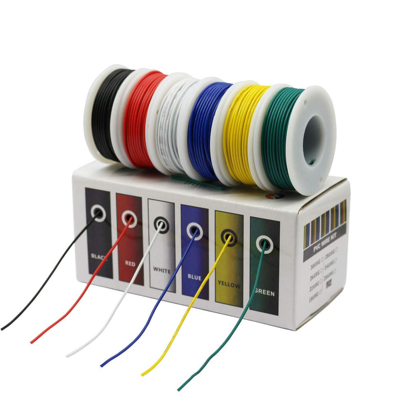 CBAZY Hook up Wire Kit (Stranded Wire Kit) 24 Gauge 6 Colors 32.8 feet Each Electrical Wire 24 AWG PVC Wire 24AWG D-(red+blue+green+yellow+white+black)