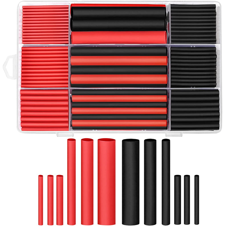 [AUSTRALIA] - Ginsco 270Pcs 3:1 Shrink Ratio Dual Wall Adhesive Lined Heat Shrink Tubing Tube 6 Size: 3/8",1/4",3/16",1/8",3/32",1/16", 2 Color KIT Black Red 270 