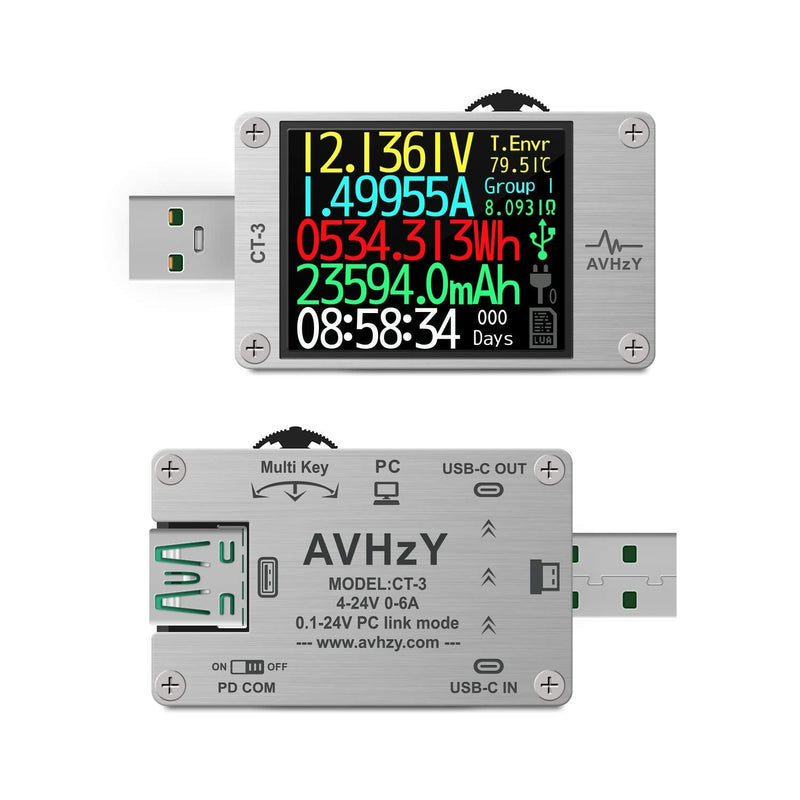 USB Power Meter USB 3.1 Tester Digital Multimeter Current Tester Voltage Detector Lua Interpreter Integrated DC 26V 6A PD 2.0/3.0 QC 2.0/3.0/4.0 pps Trigge CT-3