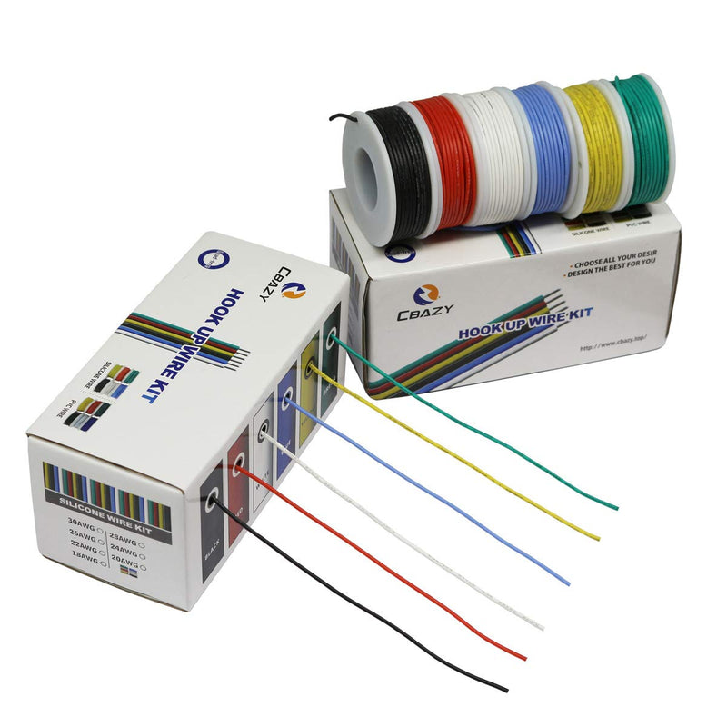 CBAZY™ Hook up Wire Kit (Stranded Wire Kit) 18 Gauge Flexible Silicone Rubber Electric Wire 6 Colors 16.4 feet Each 18 AWG 18AWG D-(red+blue+green+yellow+white+black)