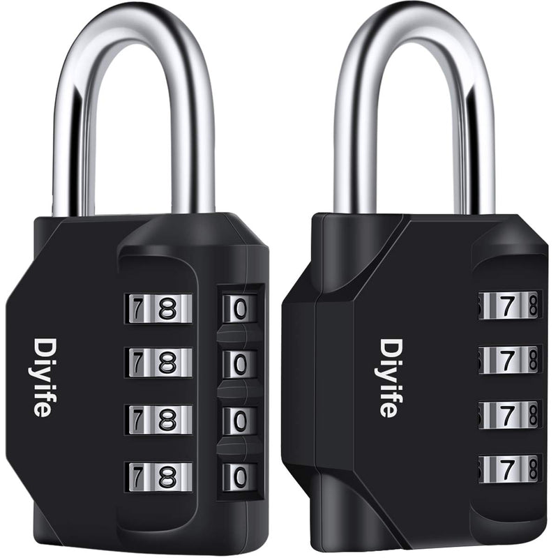 Combination Padlock, [2 Pack]Diyife 4 Digit Combination Lock, Padlock for School Gym Locker, Filing Cabinets, Toolbox, Employee Locker, Fence, Hasp, Outdoor Storage, Parking Lock, etc.(Black) Black2