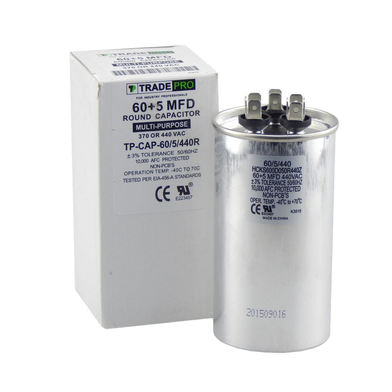 TradePro 60/5 MFD 370/440 Volt Round Dual Run Capacitor