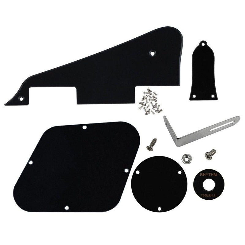 FLEOR 1Ply Black Pickguard Back Plate Screws Set & Switch Ring & Truss Rod Cover Plate & Silver Bracket Fit Gibson Les Paul Pickguard Replacement