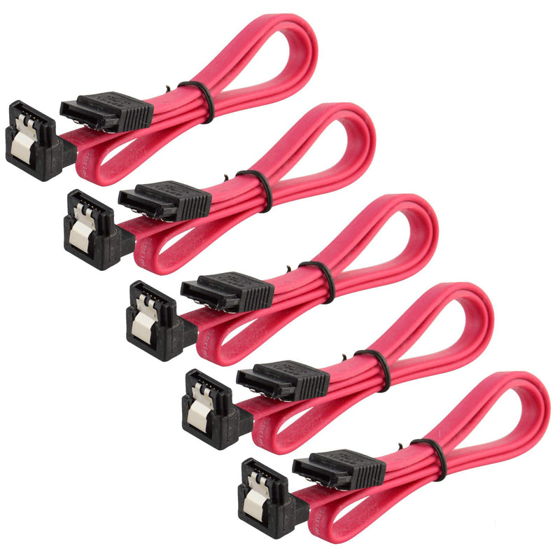 JacobsParts 5-Pack 18" SATA Cable 6GB/s Straight to Right Angle for Hard Drive/Optical Drive, Red