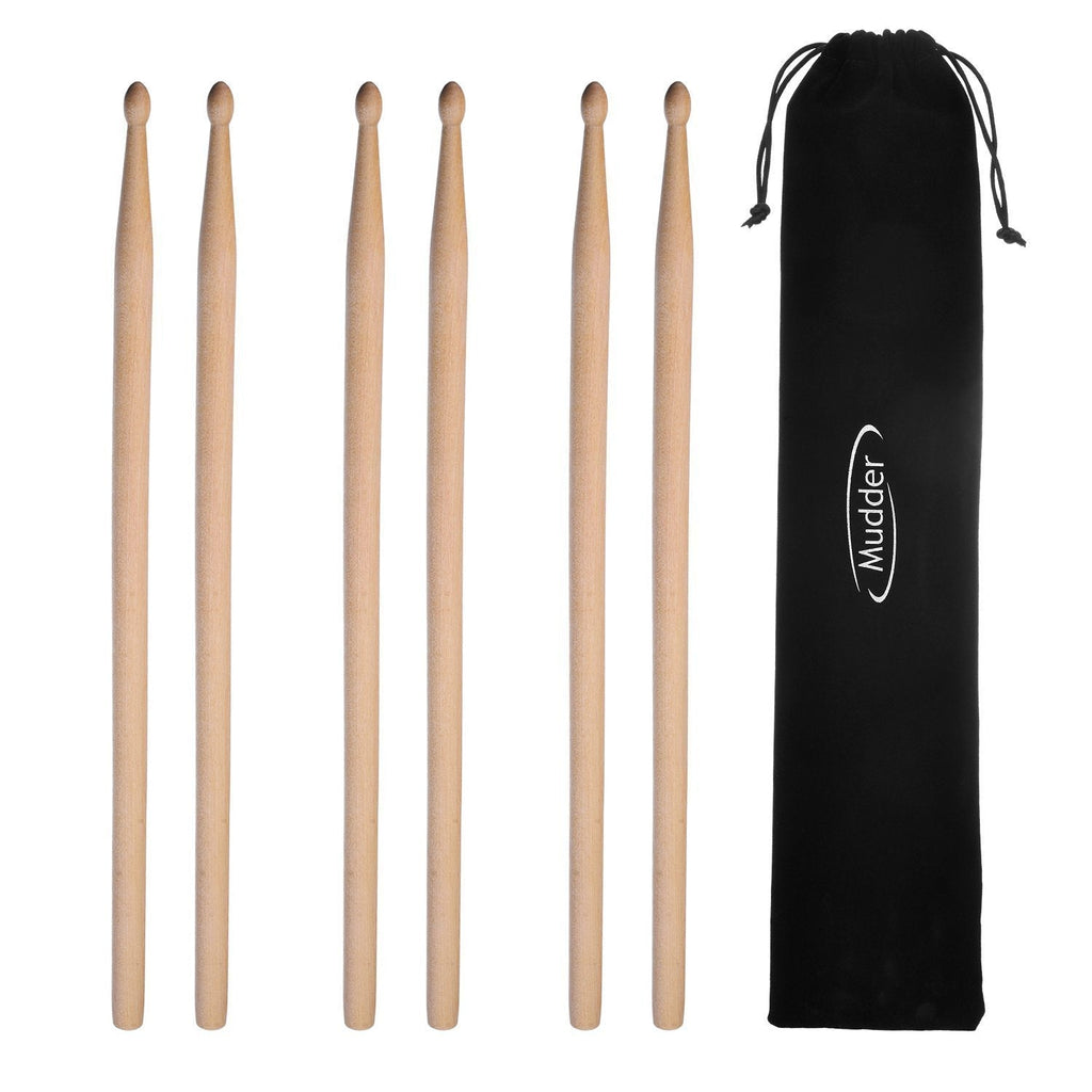 3 Pair Classic Maple Wood Drum Sticks Drumsticks Wood Tip Drumstick Student Drum Sticks Musical Parts(5A, Wood Color) 5A, Wood Color