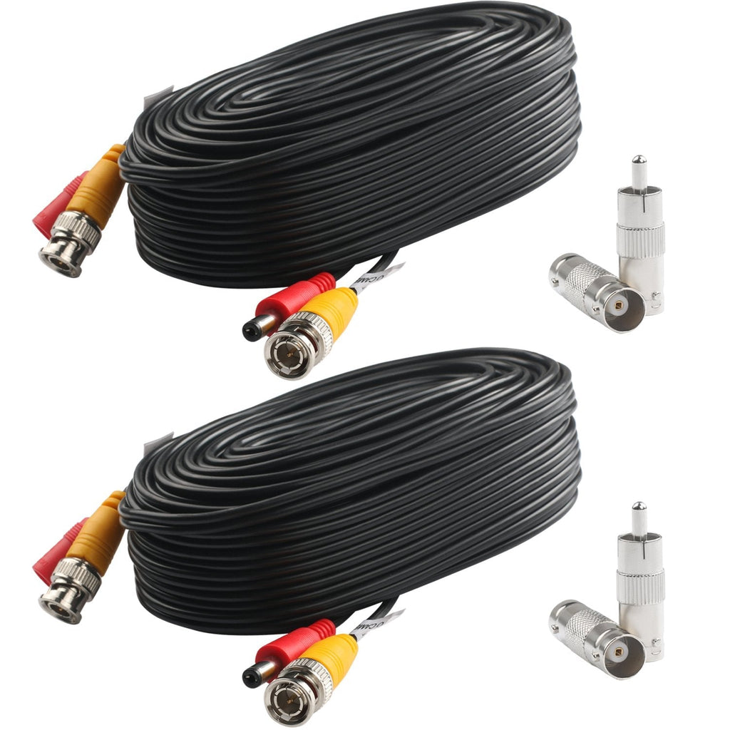Postta BNC Video Power Cable (2 Pack 30 Feet) Pre-Made All-in-One Video Security Camera Cable Wire with Four Connectors for CCTV DVR Surveillance System 30 FT 2 Pack