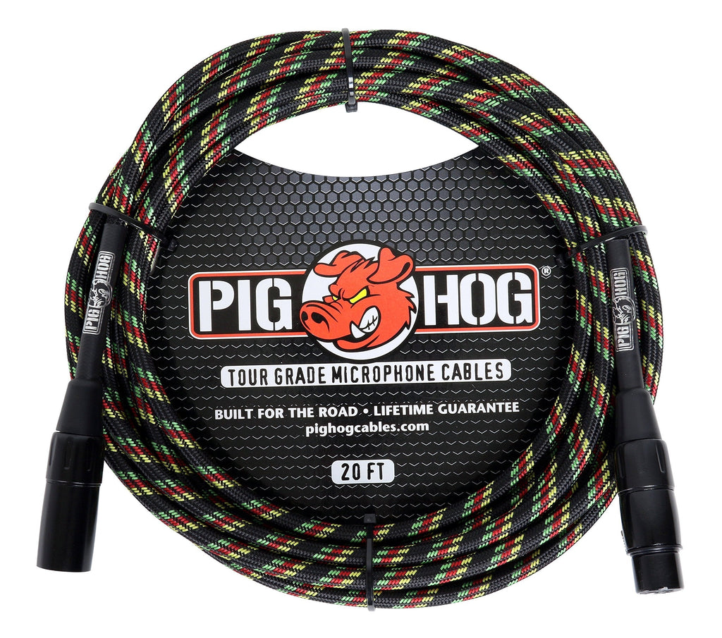 [AUSTRALIA] - Pig Hog PHM20RAS Rasta Stripe Woven High Performance XLR Microphone Cable, 20 Feet 20 ft. Rasta Stripes 