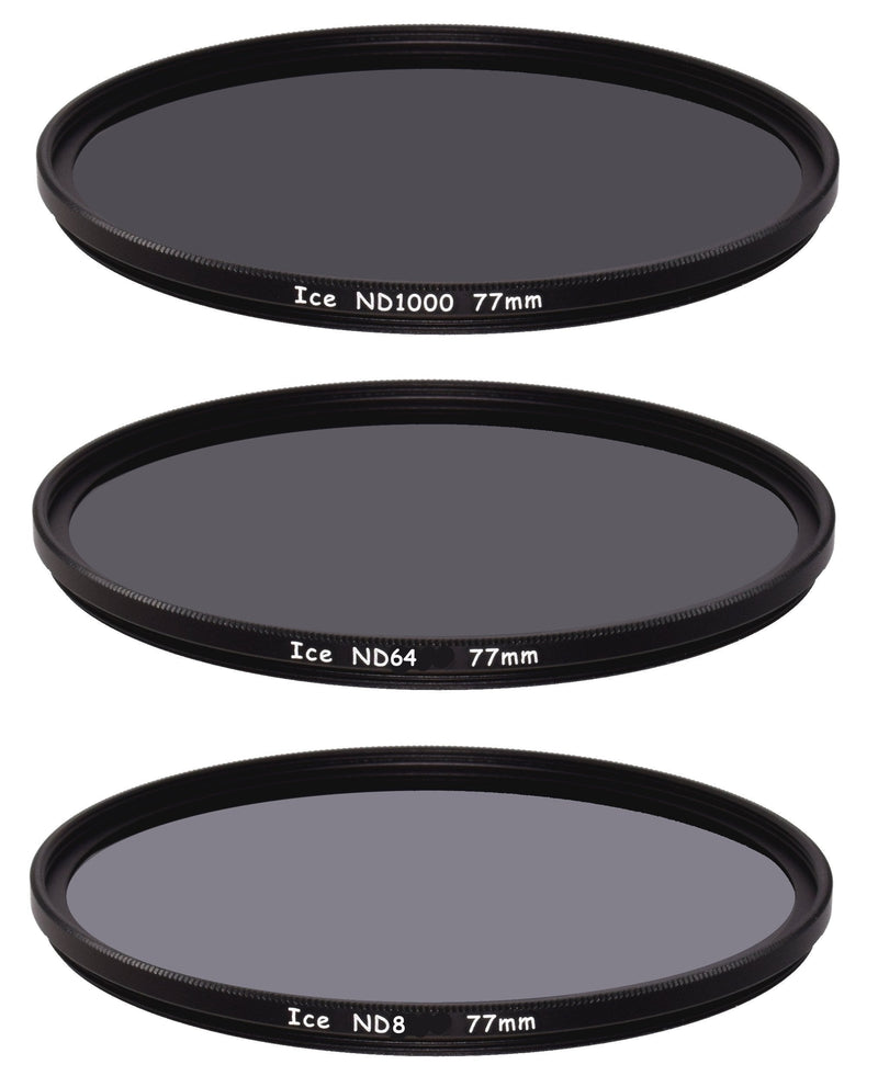 ICE 77mm Slim ND Filter Set ND1000 ND64 ND8 Neutral Density 77 10, 6, 3 Stop Optical Glass