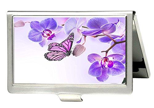 TuMeimei Purple Butterfly on The Branches Design Business Card Holder Personlized Stainless Steel Professional Business Card Holder
