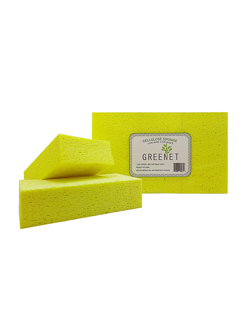 Cellulose Large Sponges for Cleaning, Multi-use Scrub, for Car, Boat and Kitchen, Pack of 3, Yellow, Environmentally Safe Biodegradable