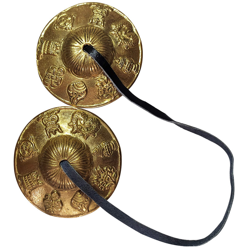 Tibetan Tingsha Meditation Bell - Meditation Chime Bells - Tingsha Cymbals - Tibetan Buddhist Meditation Yoga Bell Chimes In Gift Box With Instructions To Play (Small, Auspicious Symbol (Mantra)) Small - 2.4 in