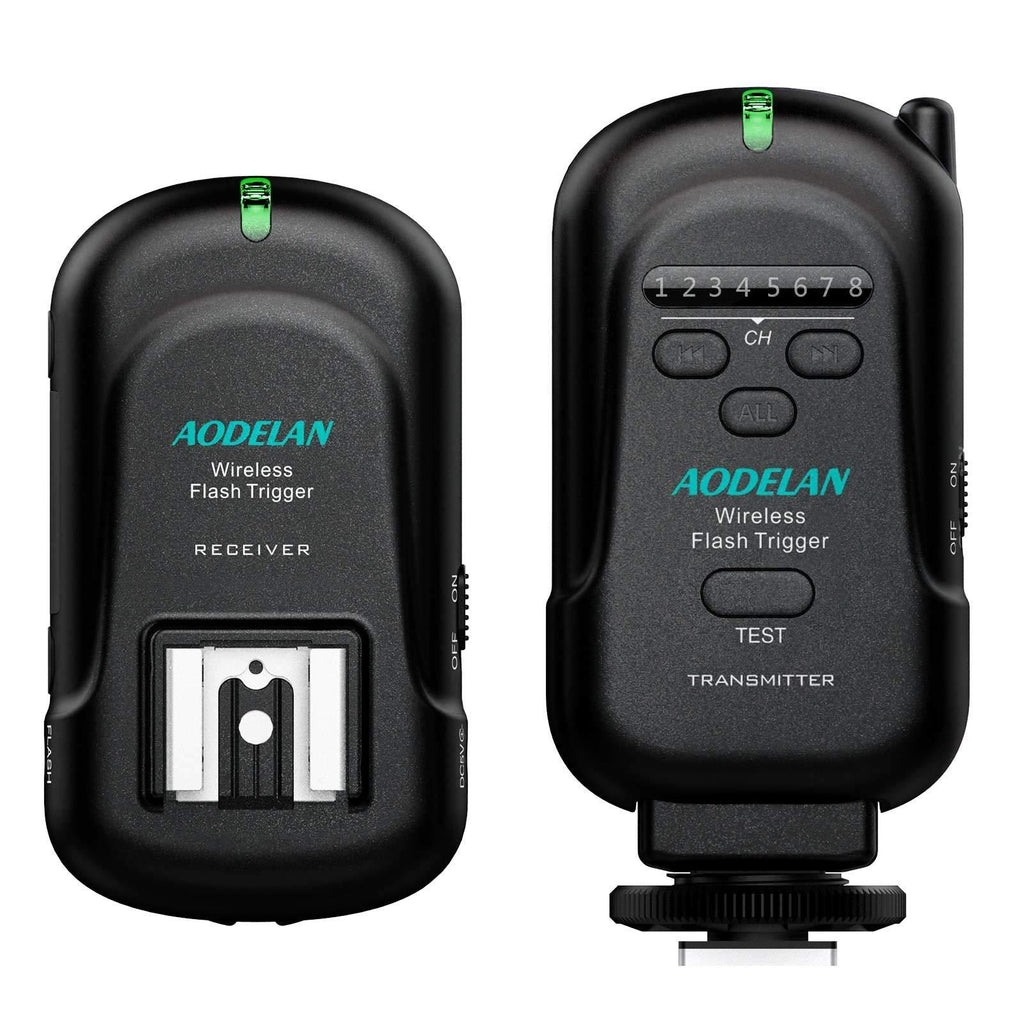 AODELAN Flash Trigger Transmitter and Receiver with Universal Hot Shoe for Canon, Nikon, Olympus, Panasonic, Pentax, Fuji, Samsung, Sony